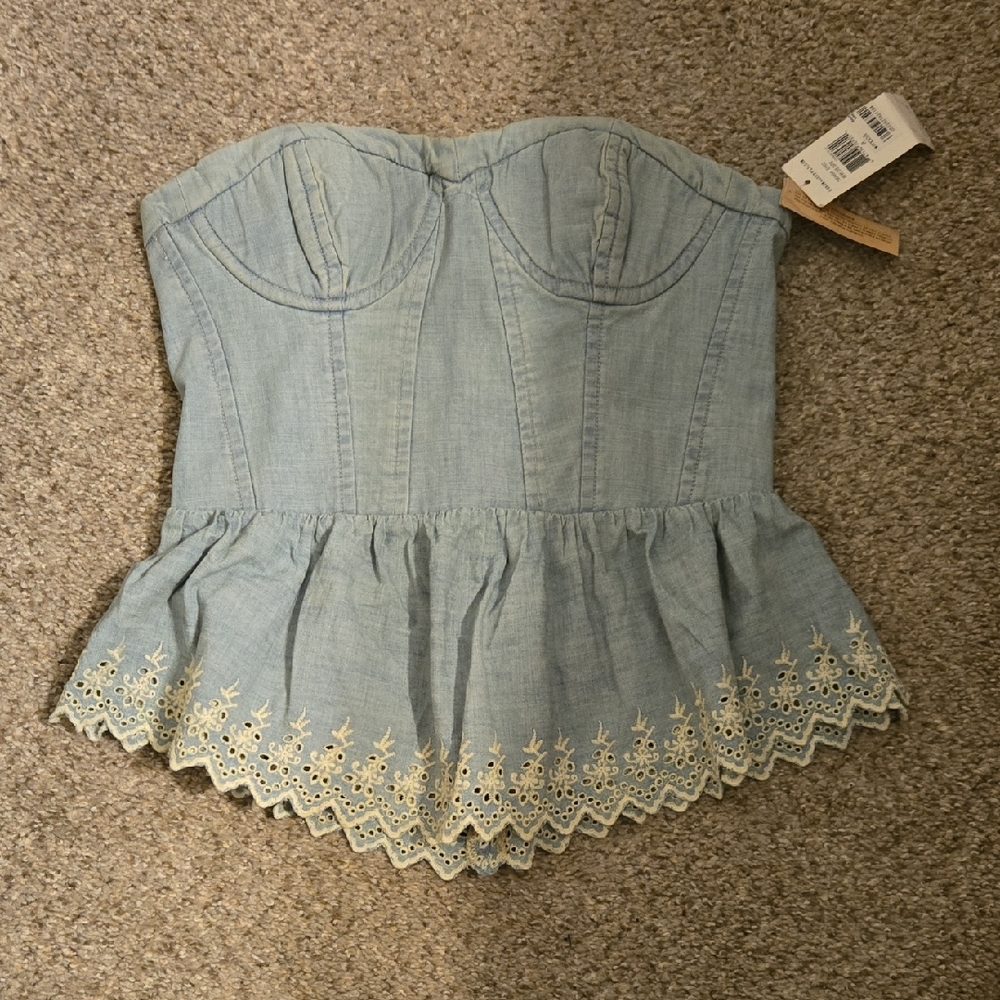 Light Blue Strapless Peplum Top